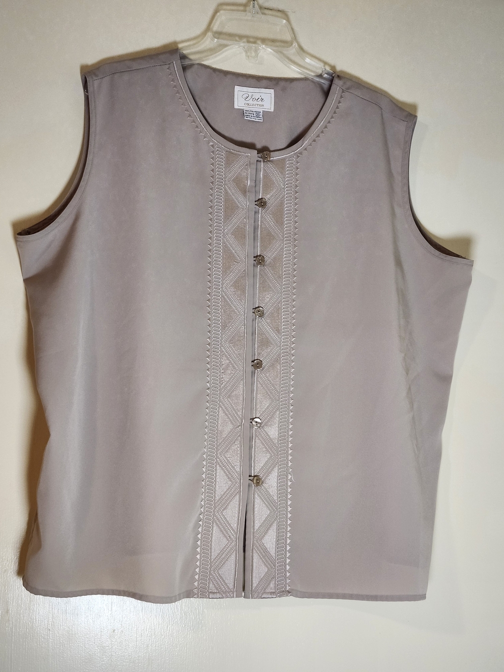 Voir Collection Sleeveless Embroidered Front Button Tank - Taupe